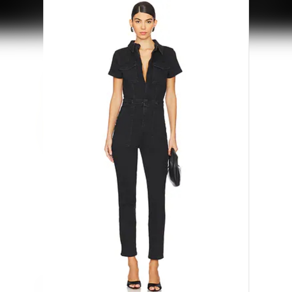 Good American Fit For Success Black Denim Jumpsuit Size 1